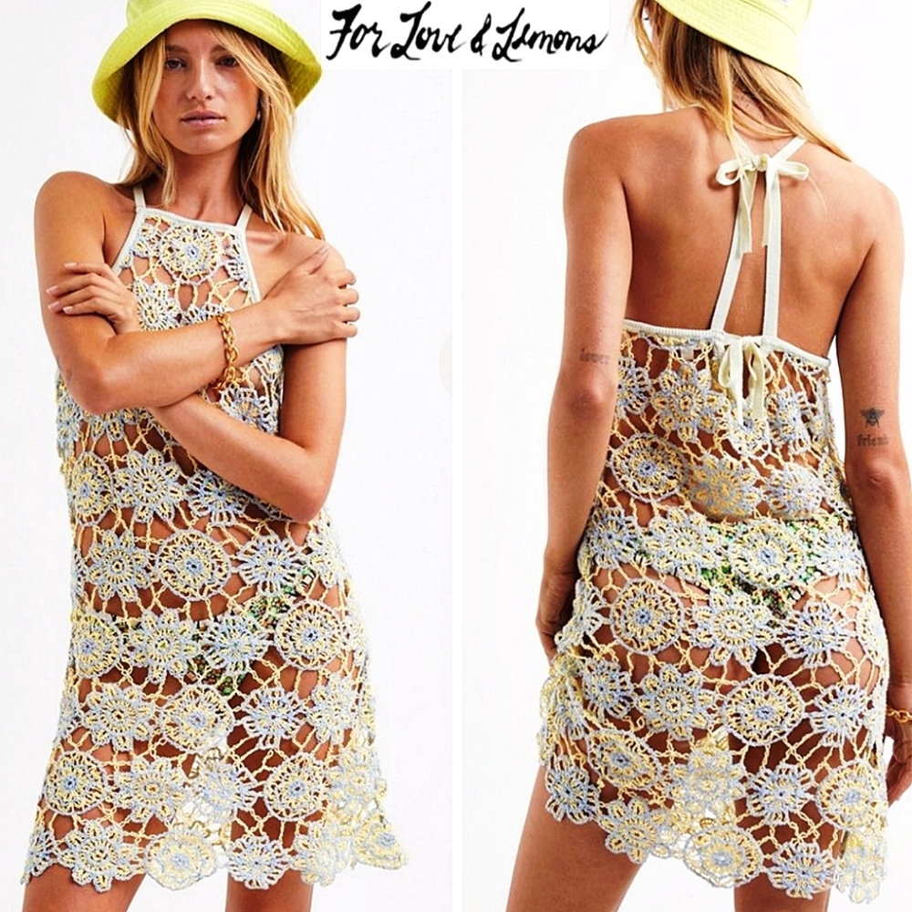 FOR LOVE & LEMONS Kaya Crochet Bohemian Festival Mini Dress/Coverup REVOLVE 2023